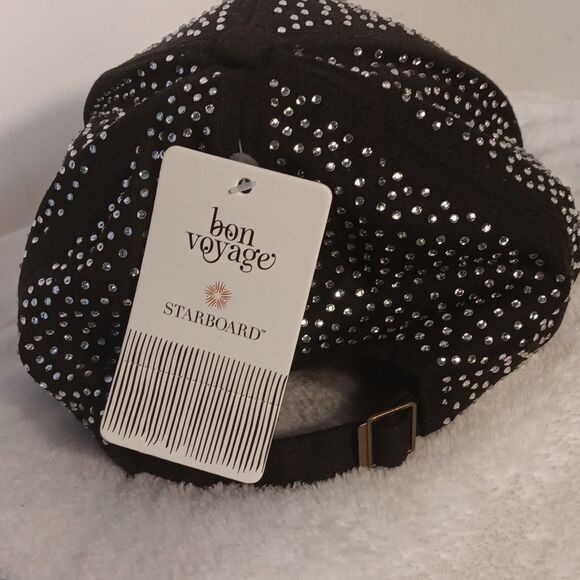 Bon Voyage Black Rhinestone Studded Cap - Picture 2 of 5